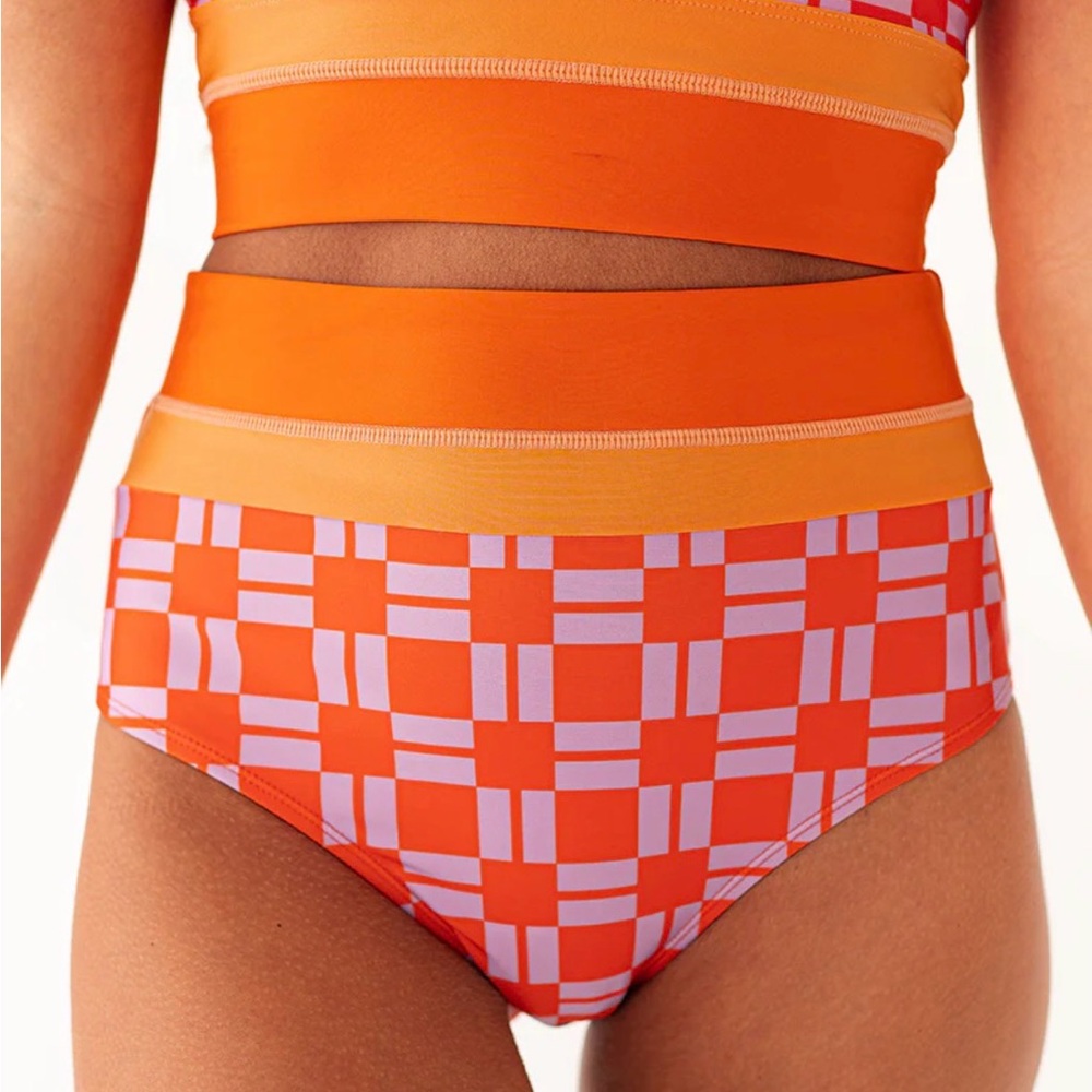 NWT LIVY&KATE MAVEN MID RISE SWIM BOTTOMS IN THROWBACK CHECK Size XL